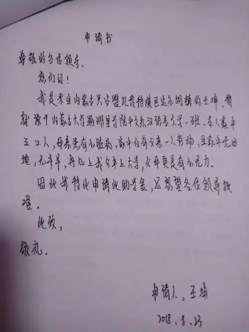 6申请书手写.然后复印三分