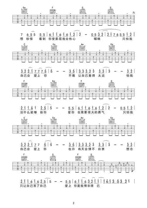 庾澄庆 情非得已吉他谱 c调扫弦高清谱_【免翻页浏览】_图片谱_17吉他