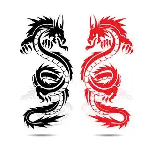 两龙红黑, 在战斗中, 在白色 backgro 的剪影照片