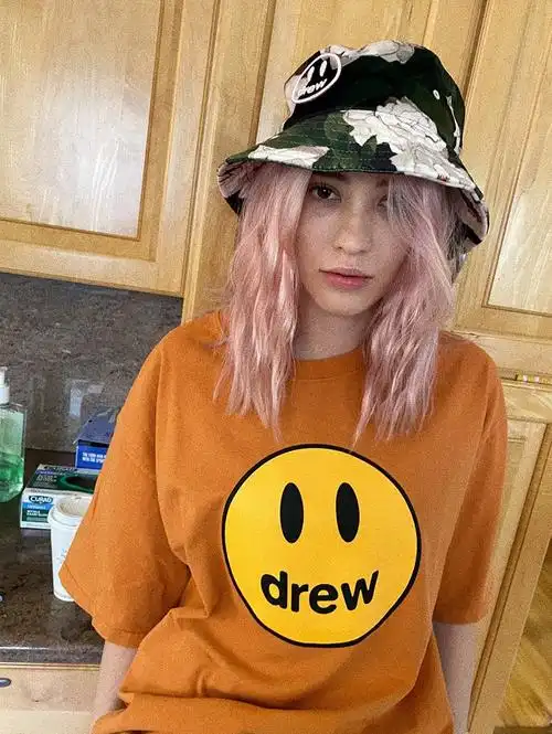 drew玫瑰渔夫rosehat粉色花卉刺绣drew贾斯汀比伯帽子