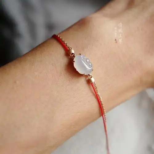 清风玉翠18k如意翡翠手链幸运红绳金链手饰