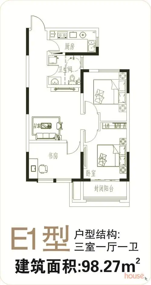 三室一厅一卫 98.27㎡