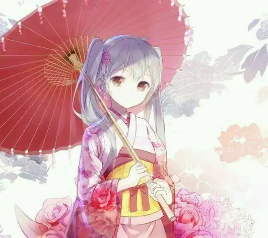 动漫头像可爱唯美初音红雨伞古装