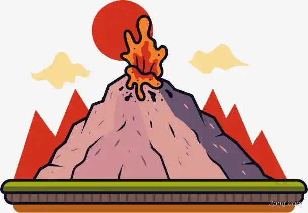 山脉爆发卡通风格火山