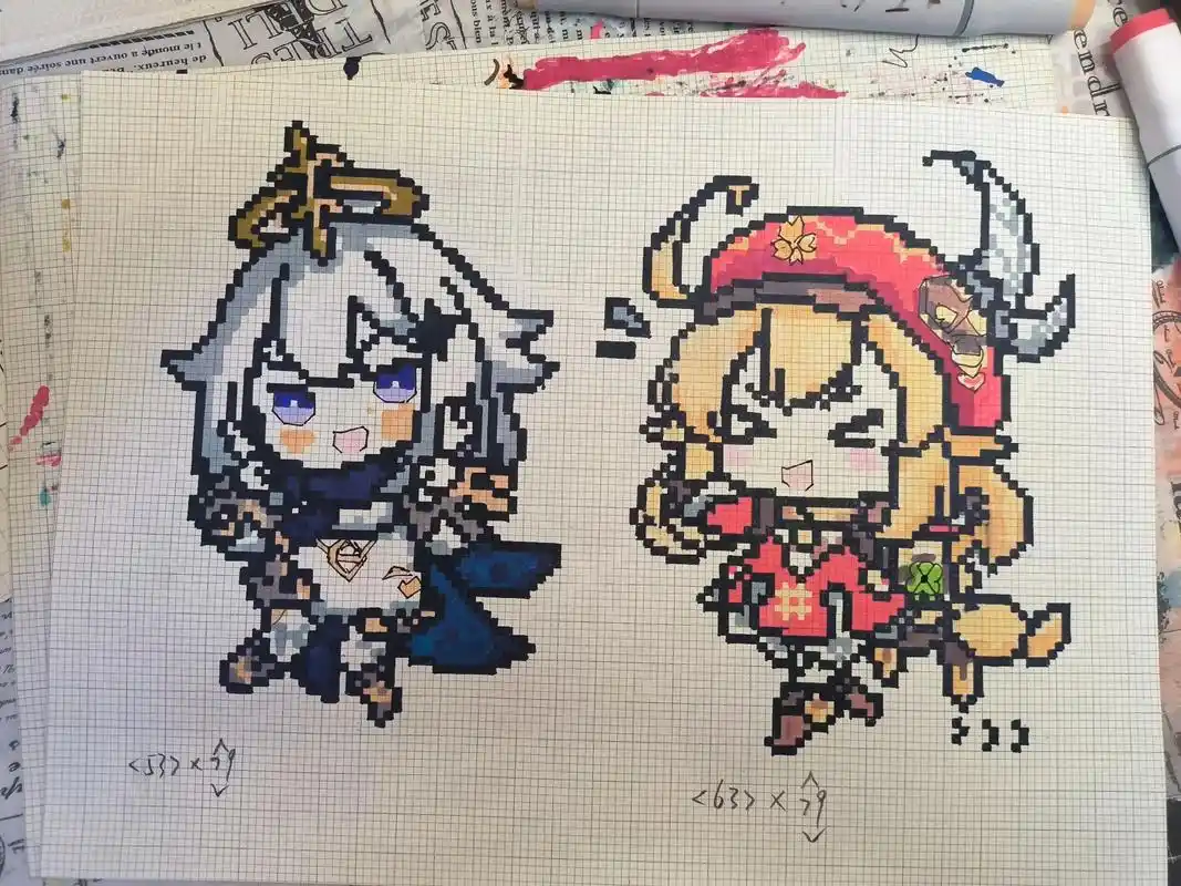 像素画临摹  原神.#像素画 #拼豆 #网格画 #像素画积木 - 抖音