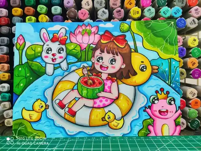 夏日主题画夏天主题画热闹的夏日池塘