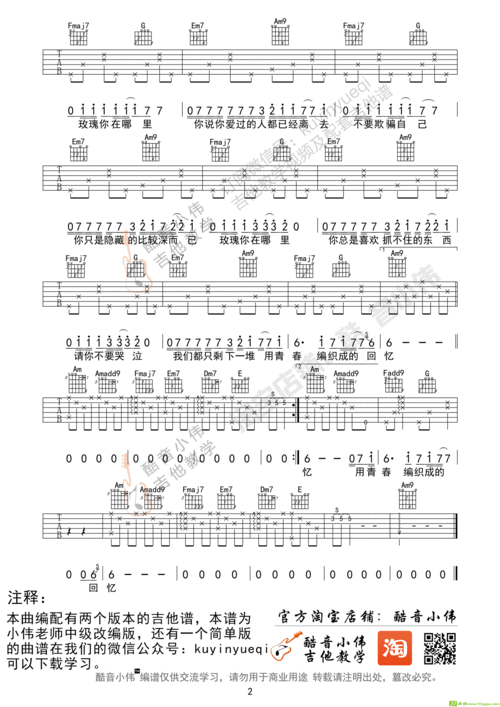 《玫瑰》c调改编版(c调改编版)吉他谱