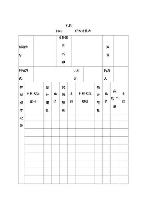 成本计算表表格模板doc格式