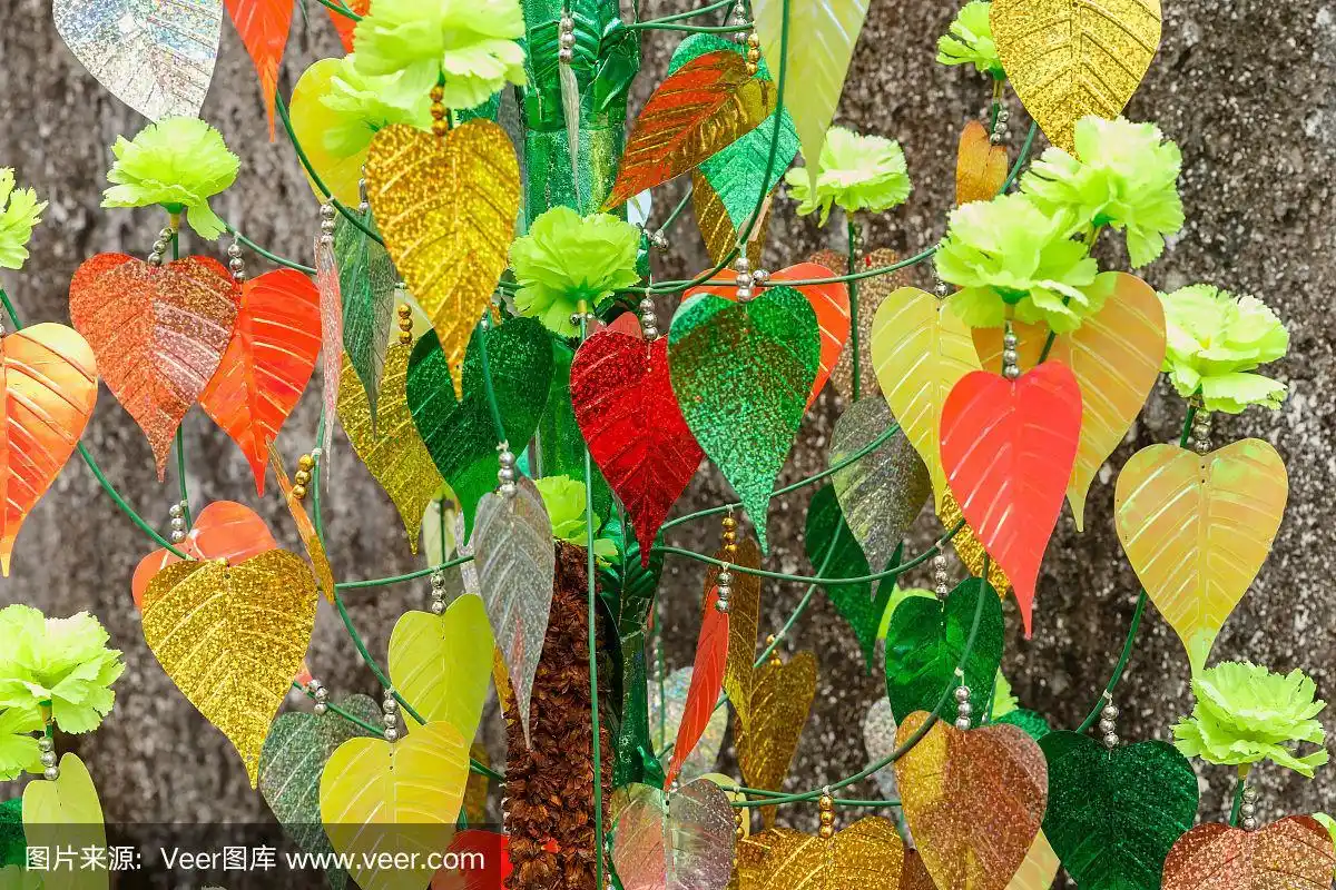 五颜六色的菩提树叶子