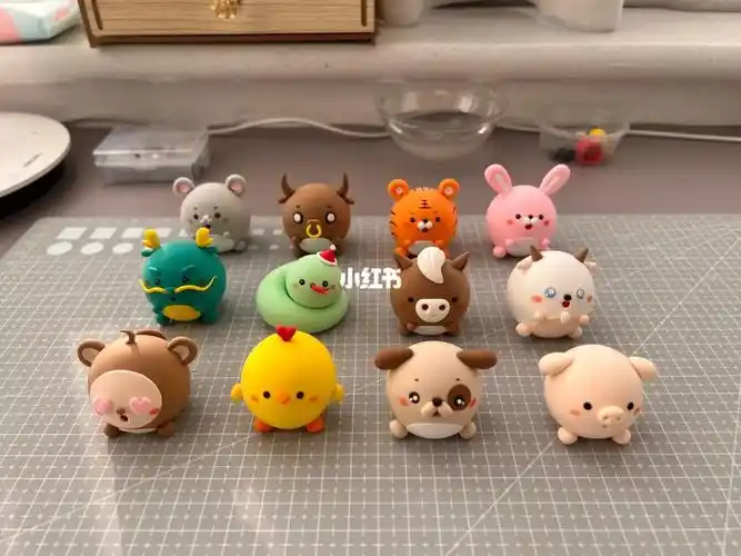 超轻粘土十二生肖摆件展示