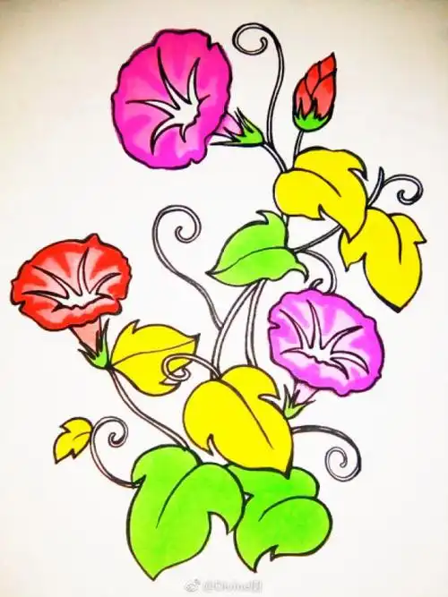 牵牛花怎么画牵牛花的画法喇叭花简笔画教程牵牛花卡通画绘画教程2