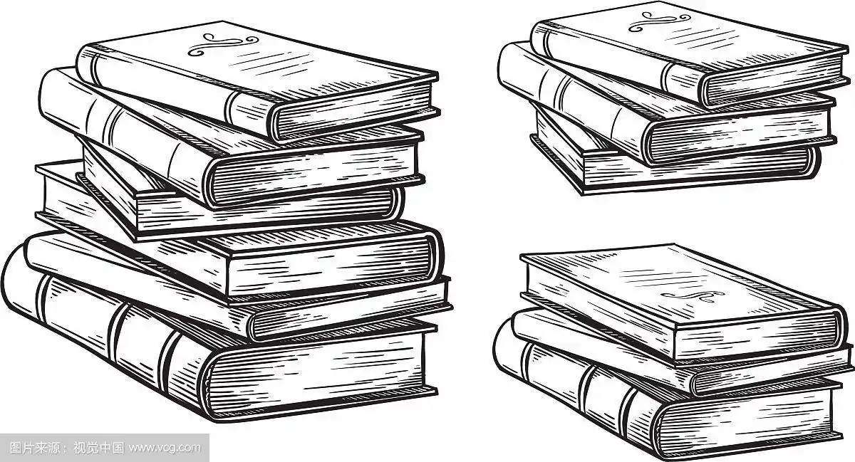 手绘素描堆叠书孤立在白色
