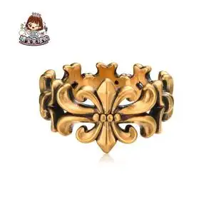 爱偲珠宝黄金戒指足金5d复古个性电黑鸢尾花克罗心戒指男女同款