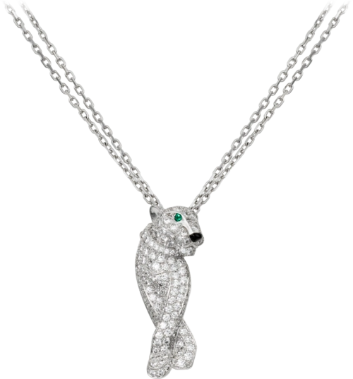 panthère de cartier卡地亚猎豹项链18k白金,钻石,祖母绿,缟玛瑙