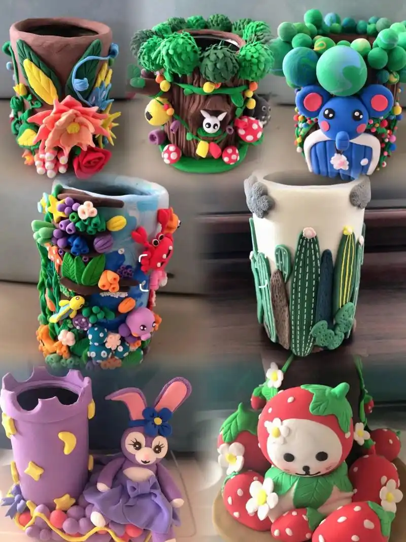立体粘土笔筒主题 手工笔筒