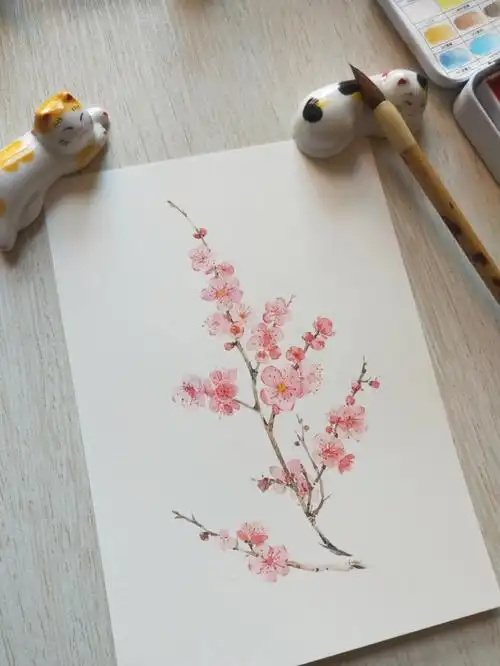 古风写意水彩梅花图