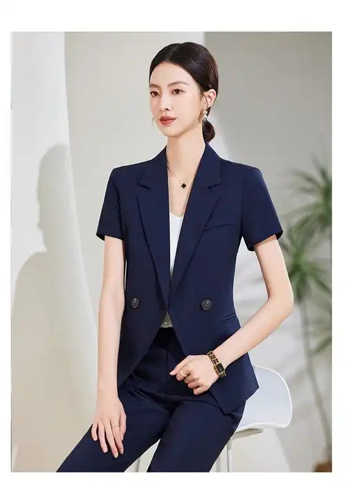 职业装休闲短袖西装外套女2024夏季新款英伦风通勤气质ol西服套装