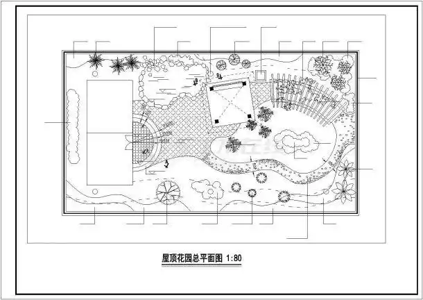 西安市曲江西路某高层商住楼屋顶景观花园平面设计cad图纸