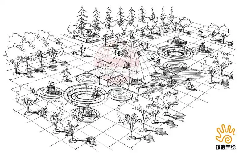 广场设计手绘线稿