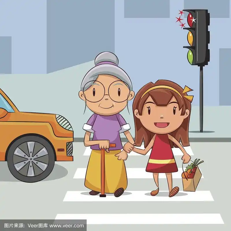 女孩帮助老太太过马路