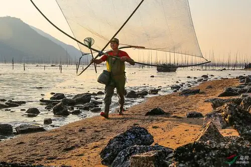 伴随朝霞渔民出海