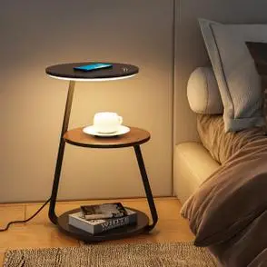 卧室带灯床头柜落地灯简约现代设计感客厅沙发边几一体台灯氛围灯