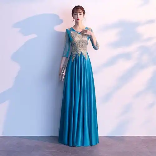 合唱礼服女2021新款优雅中老年大合唱团显瘦指挥演出服长款大学生