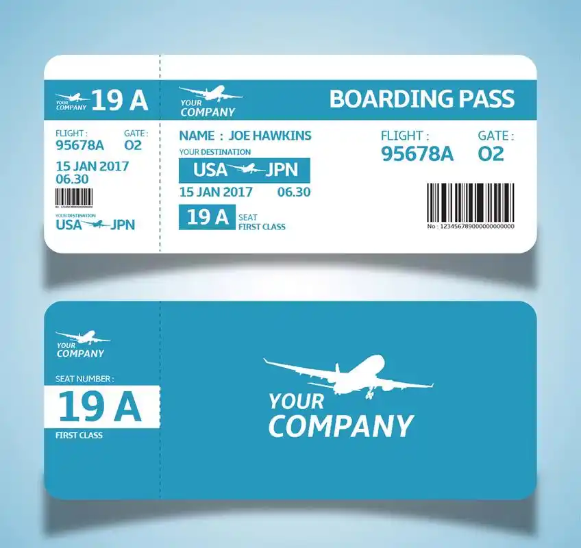 蓝色登机牌正反面矢量素材