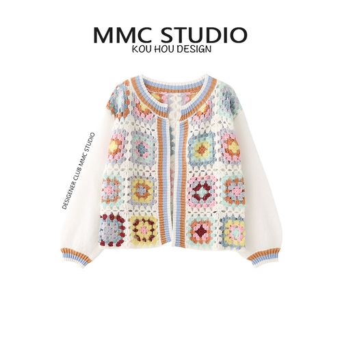 mmc 秋季长袖毛衣外套女复古镂空钩花宽松百搭上衣个性针织开衫