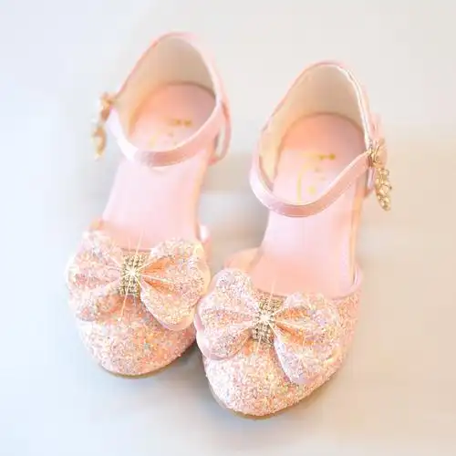 女童水晶公主新款时尚尚走表演儿童高跟鞋春秋小孩皮鞋