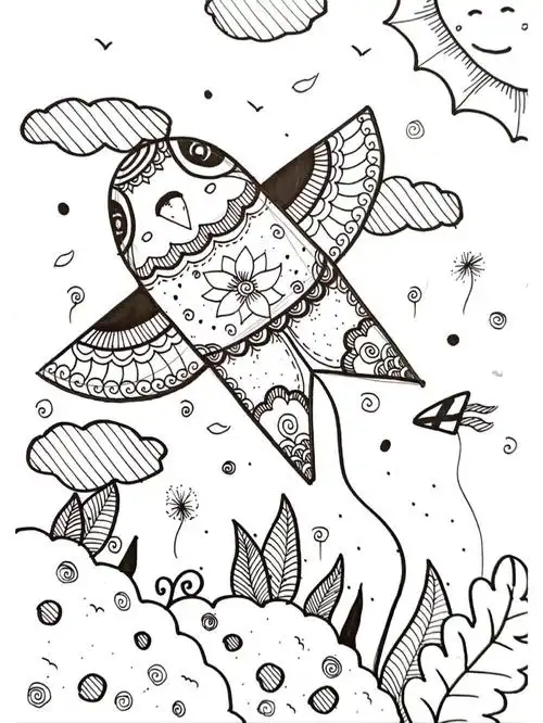 线描 #儿童线描  #儿童绘画  #临摹 #风筝