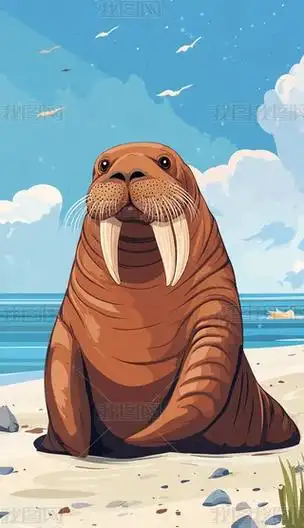 海滩上的海象插画