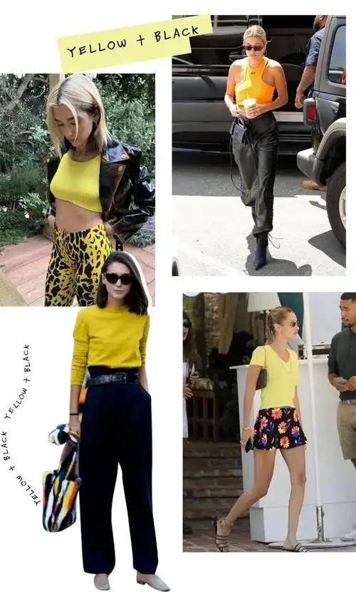明亮黄与深沉黑搭配,瞬间就把黑色带活了.