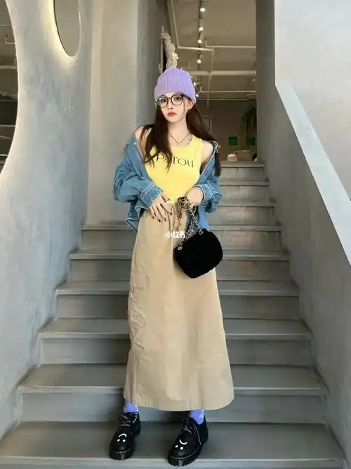 ootd复古甜酷feu黄紫撞色早秋氛围感叠穿03