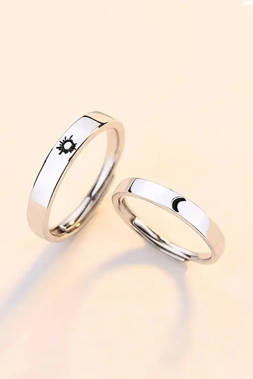 情侣戒指纯银一对日式轻奢异地恋日月对戒男女潮学生小众设计网红