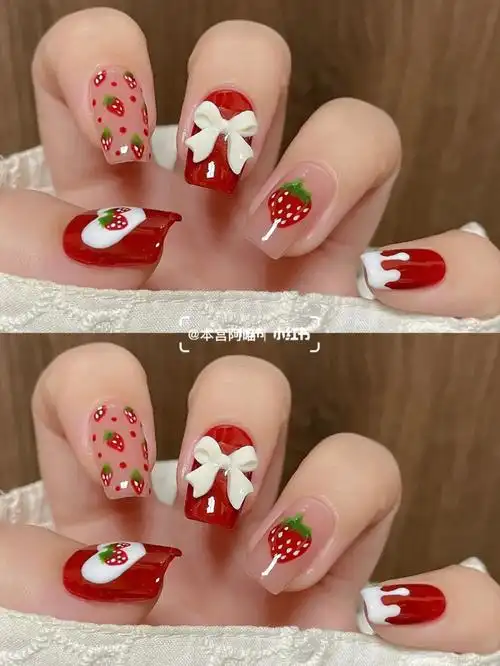新手美甲文字版教程|香甜草莓9191_教程_美甲_草莓_新手_美甲教程