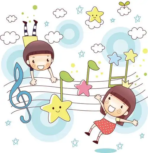 音符和卡通儿童矢量插画-矢量素材-百图汇设计素材