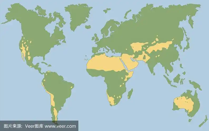 全球地图与黄色沙漠气候.矢量插图