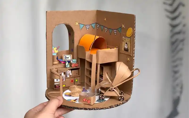 活动  创意手工diy废纸箱制作小房子—儿童房