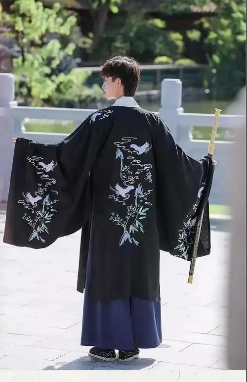 高品质汉服男仙气古风男士黑色龙纹刺绣魏晋中国风古装