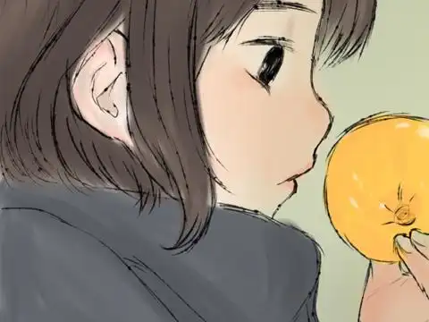 女孩吃橘子的动漫简笔画大图
