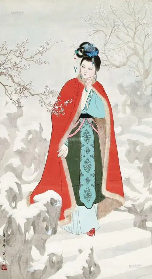 1981年作 薛宝琴踏雪寻梅图 镜片 设色纸本