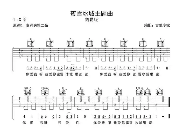 蜜雪冰城主题曲吉他谱c调吉他弹唱谱简易版