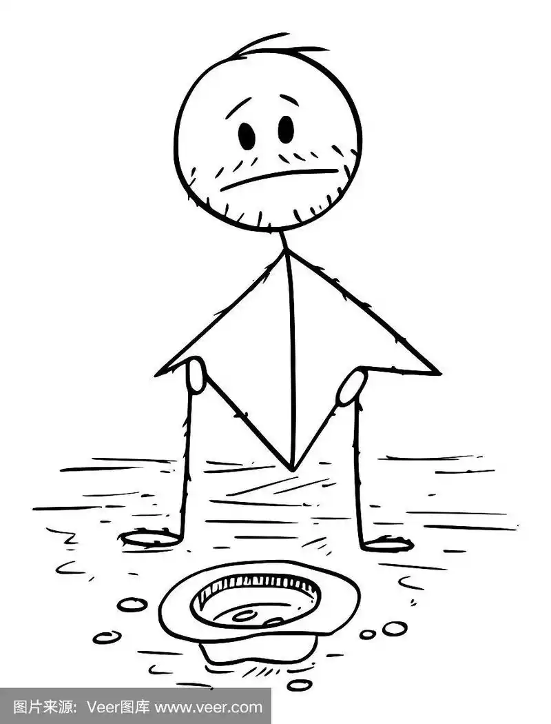 人或乞丐坐在地上乞讨钱的矢量卡通插图