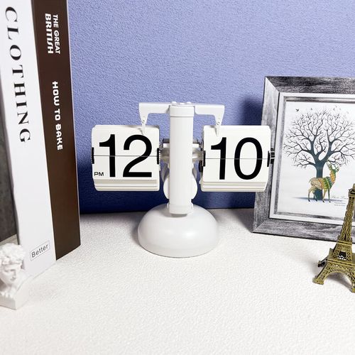 流彗日式高端实木机械翻页时钟桌面创意翻页时钟座钟简约24数字机械摆