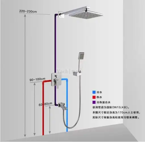 雅驰 暗装三功能淋浴花洒套装 入墙式花洒 方形花洒 酒店工程淋浴