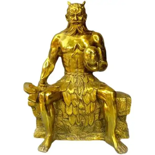 盘古大帝纯铜开光开天人文始祖开天辟地办公室黄铜摆件