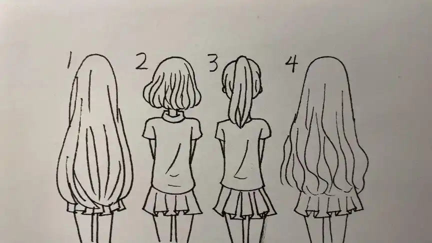 四种不同发型的女孩背影画法