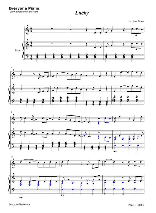 lucky-jason mraz & colbie caillat五线谱预览1-钢琴谱文件(五线谱