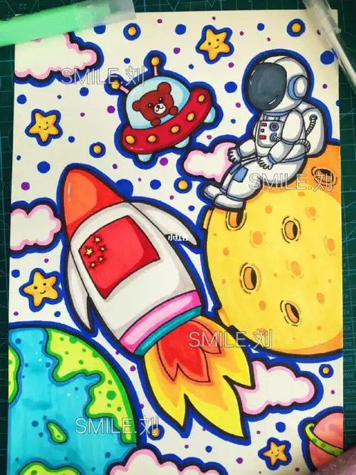航天科幻主题儿童画太空幼儿园简笔画